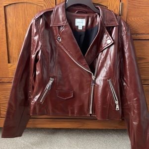 Faux leather motorcycle jacket, clay-red brown color, worn a handful of times